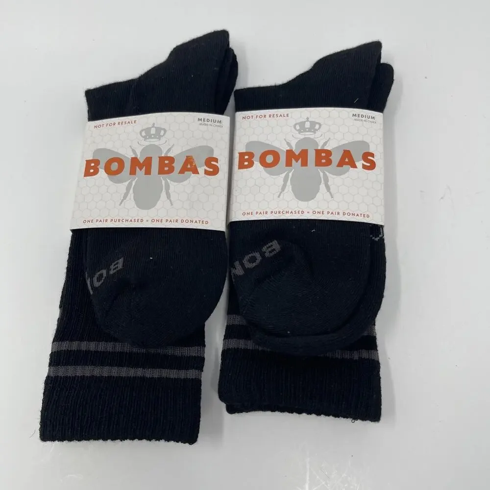 Bombas Socks Size M Black Crew Length Unisex Brand New Set Of 2